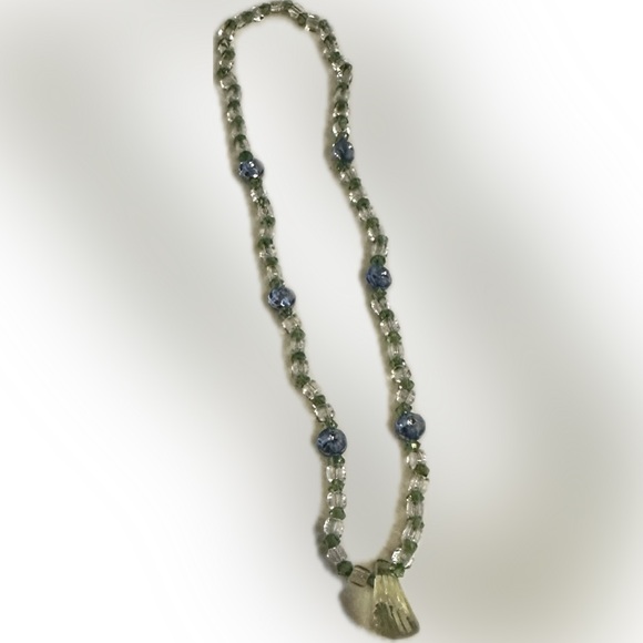 VTG GREEN BLUE CLEAR ART DECO GATSBY STYLE STRETCHY NECKLACE 16” ADULT CHILDRENS - Picture 6 of 11